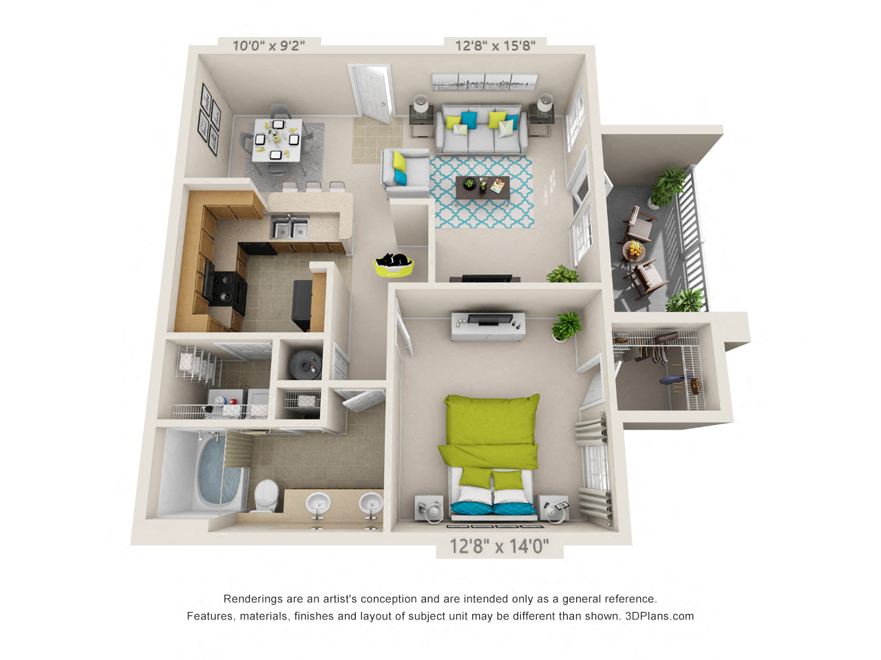 Floor plan for 1 bed, 1 bath, 816 sqft